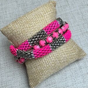 Three Strand Retro Neon Pink Stretch Mesh Bracelet